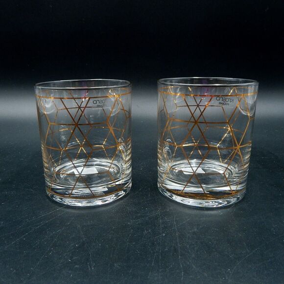 Crate & Barrel Jaxson Old Fashioned Rocks Glassware by Krosno Poland Gold Glass - Picture 1 of 5